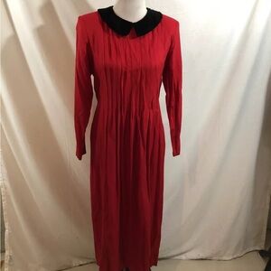 Vtg Betsy Lauren Red Long Sleeve Dress With Black Collar - Womens 10P
